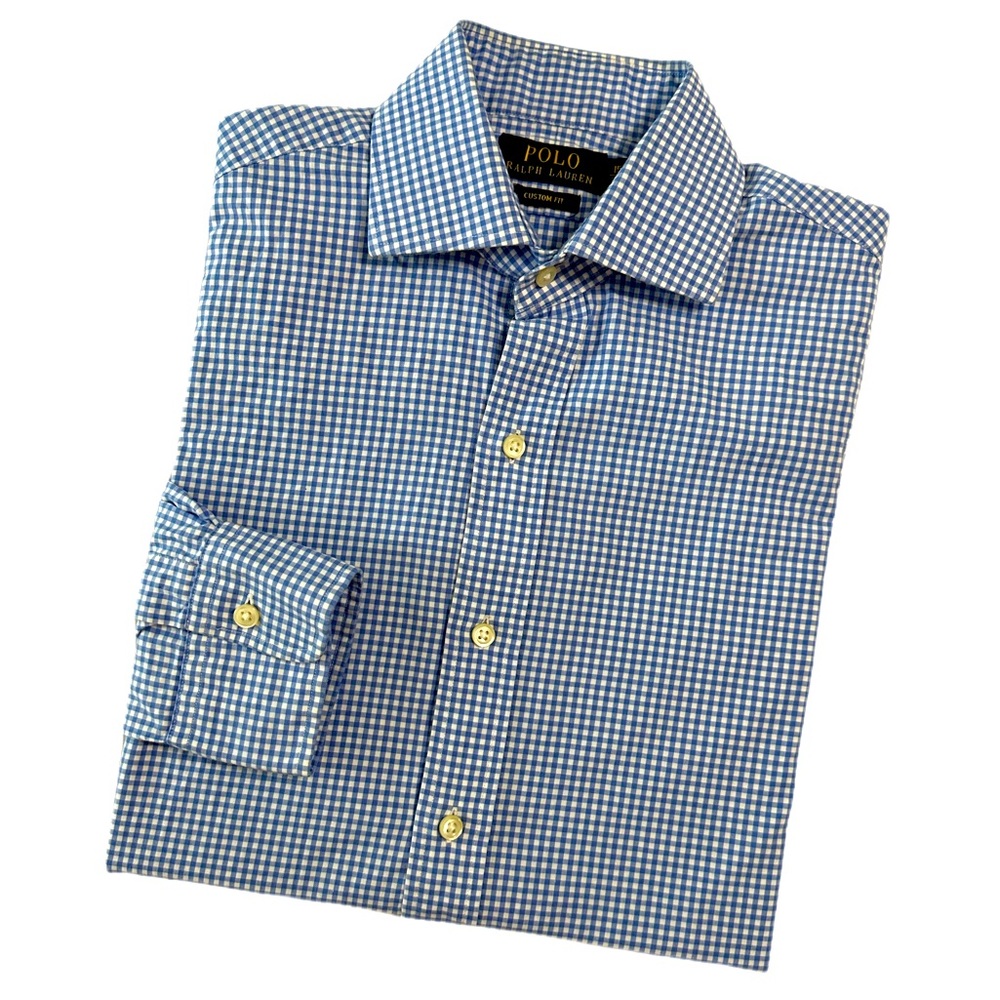 Polo Ralph Lauren Custom Fit Blue & White Plaid Shirt Sz 15/38